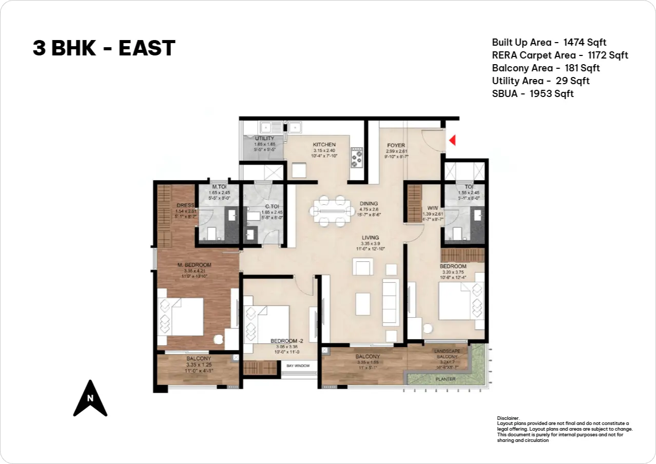 3 bhk floor plan of the right life mana skanda
